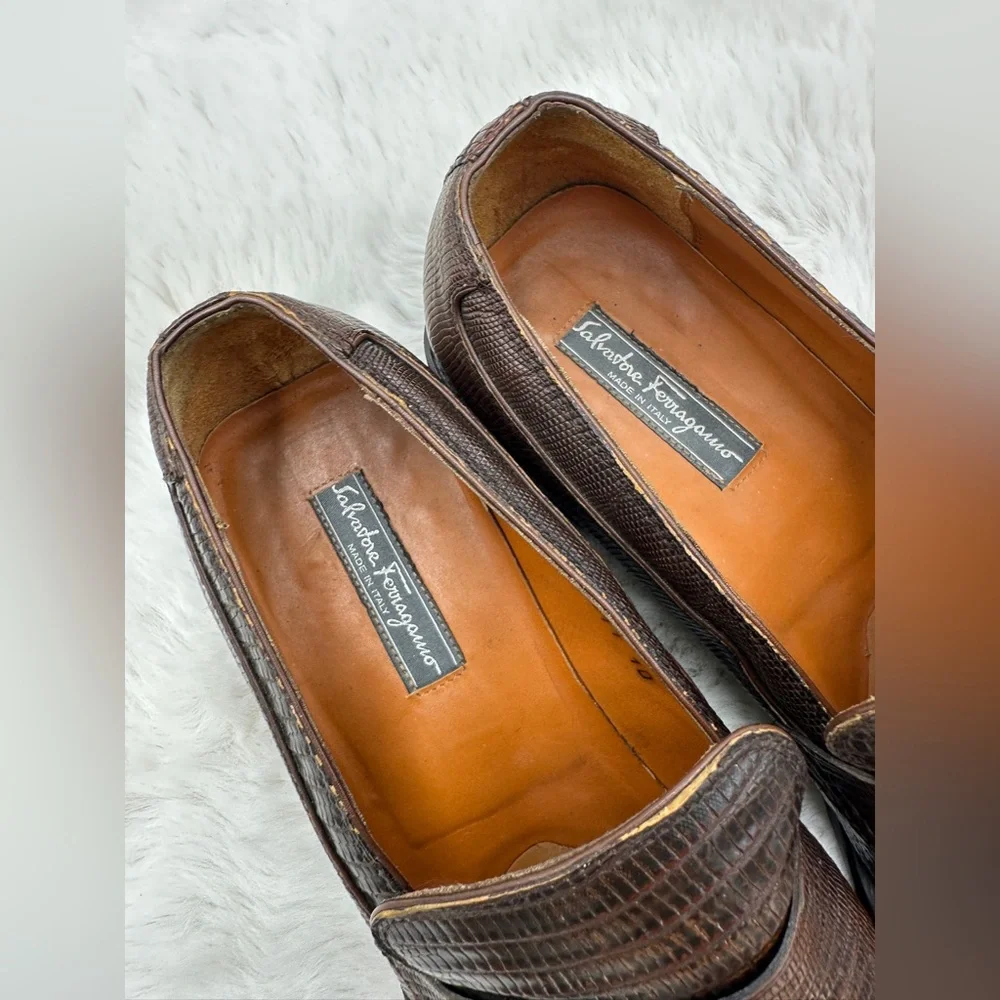 Salvatore ferragamo Lavorazione tramezza lizard Mens‎ loafers 11 D brown leather